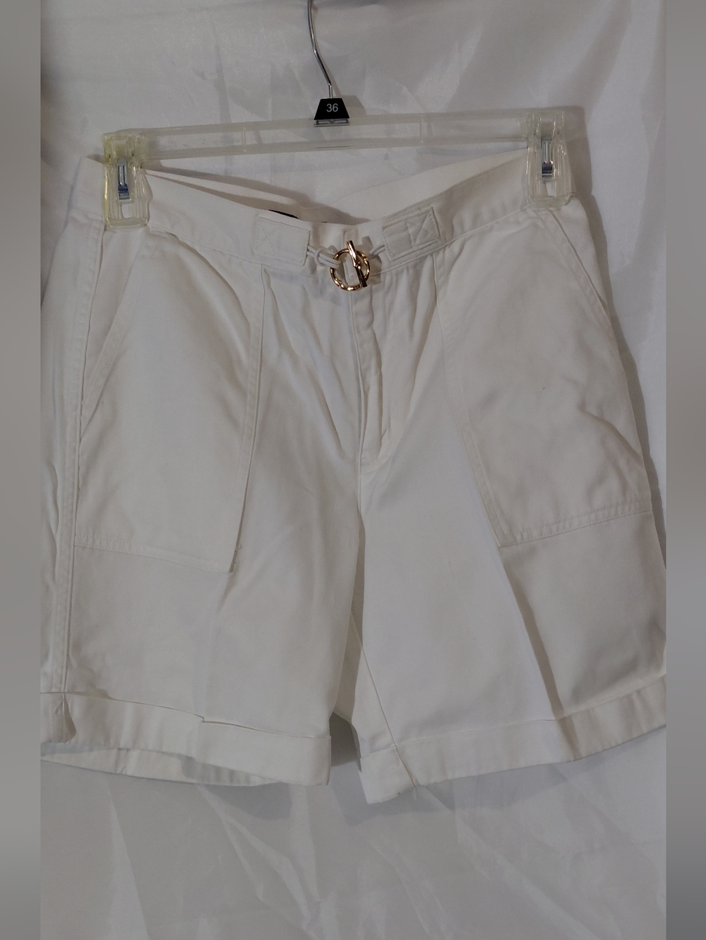 Chaps White High-Rise Bermuda Shorts with Gold Ring